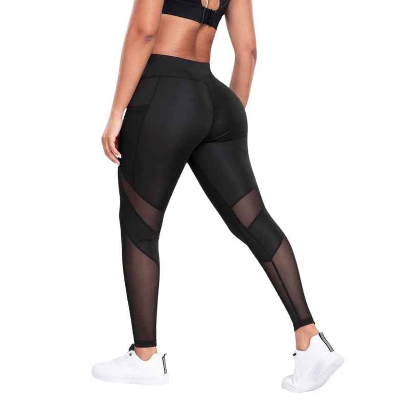 Solid Contrast Mesh Pocket Fitness Leggings