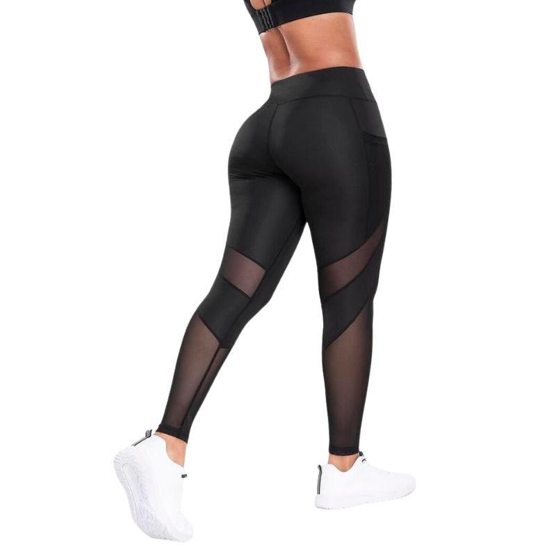 Solid Contrast Mesh Pocket Fitness Leggings